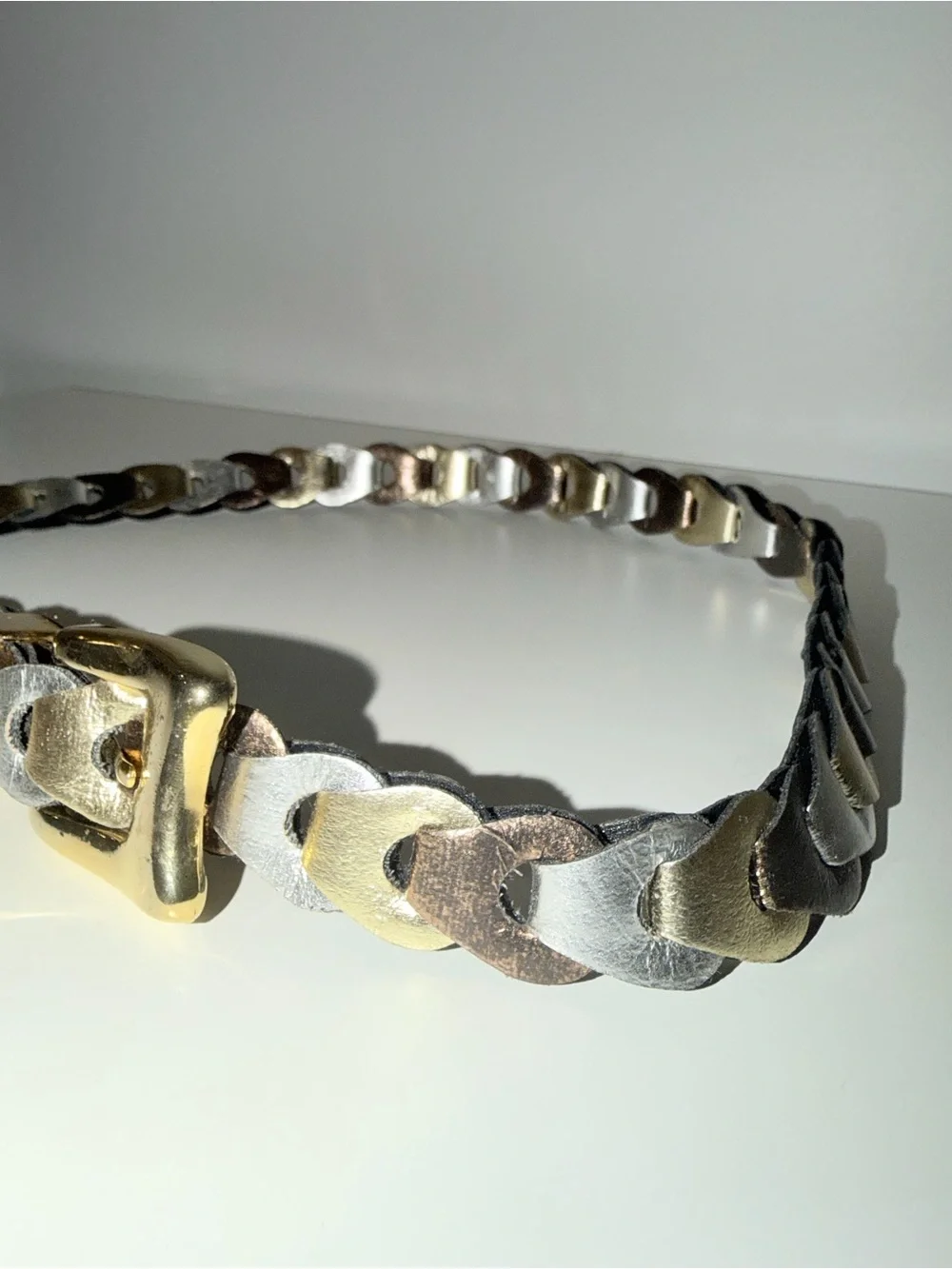 Braided Metallic Adjustable Belt with Gold Hardware